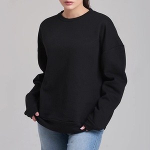 Sweat-shirt à col rond uni de qualité export, grande taille, coupe ample, personnalisable pour femme, 100 % coton molletonné respirant et doublé - Product Image 1
