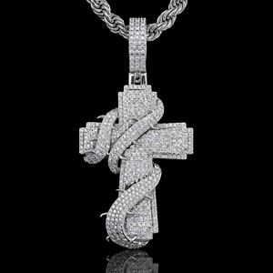 <b>Silver</b> Color Moissanite Cross <b>Pendant</b> Rope Chain Necklace Cubic Zirconia Faith Jewelry <b>for</b> <b>Men</b> - Product Image 4