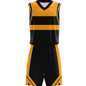 Conjunto de Uniforme de Baloncesto Sublimado Personalizado, Cuello en V, Sin Mangas, Blanco, Negro y Amarillo, Absorbe la Humedad, Ropa Deportiva Unisex para Adultos - Product Image 3