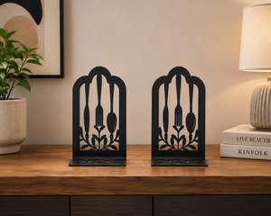 AK Brass Cutlery Design Metal <b>Bookends</b> in Black Powder Coated Finished Set of 2 For Library Decor / Room Decor - Product Image 1