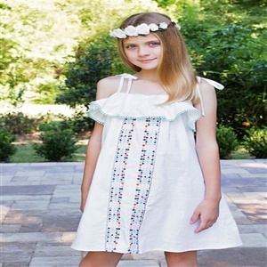 Tissu de coton blanc apaisant pour les yeux, Mini robe Girly, style Boho, broderies à épaules dénudées, avec bretelles, dentelle pom-Up, décoration - Product Image 3