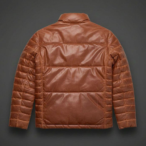 Luxury Leather <b>Padded</b> <b>Hooded</b> Windproof Eco-Friendly Men's <b>Jacket</b> with Front Logo Winter Insulation & Refined Aesthetics - Product Image 2