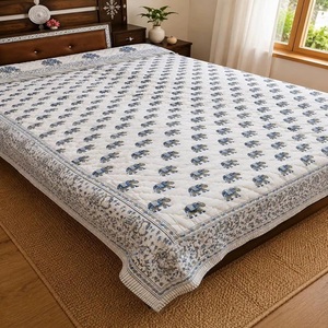 Elephant Print Jaipuri Cotton Razai Hand Block Printed <b>Double</b> <b>Bed</b> Breathable Quilt Boho <b>Bedding</b> All-Season Machine Washable - Product Image 1