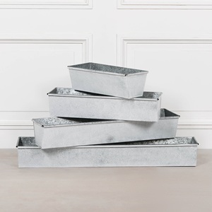 Juego de 4 Bandejas Rectangulares Metálicas para Almacenamiento, Organizadores de Acero Galvanizado para Jardín, Macetas Metálicas de Hierro para Jardinería - Product Image 1
