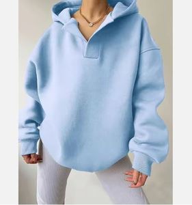 Sudadera con Capucha Extra Grande para Mujer, Color Sólido, Hombros Caídos, Manga Larga, Tejido de Algodón, Ropa de Otoño - Product Image 2