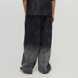 Jean baggy droit pour homme de haute qualité, coupe oversize, style streetwear, délavé clair, taille mi-haute, pantalon homme tendance délavé - Product Image 3