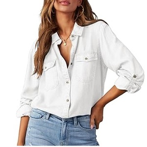 Chemisier décontracté oversize à manches longues noir en jean respirant pour femme – Idéal pour le bureau et le travail - Product Image 5