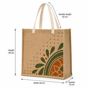 Sac fourre-tout en jute laminé à imprimé botanique personnalisé 36x40x15 cm avec poignées en coton, vente en gros, OEM, marque privée, fournisseur exportateur - Product Image 2