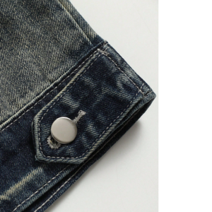 Blouson de moto premium en viscose/coton zippé, épais, style vintage streetwear, patchwork, délavé à l'acide, ajusté et respirant pour homme - Product Image 4