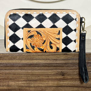 Monedero de Cuero con Cremallera y Diseño Floral a Cuadros, Hecho a Mano, para Uso Diario, Venta al Por Mayor de Septiembre - Product Image 4