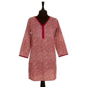 VENTA Long Kurta Top Todas las tallas Estilo 2 Borgoña Diseño de manchas rojas 100% Algodón ligero - Product Image 4