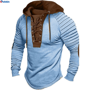 Sudaderas con Capucha para Hombre, Sudadera Unisex de Color Sólido, Sudadera con Capucha Plisada, Sudadera Urbana de Manga Larga con Cordones y Costuras - Product Image 6