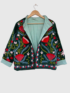 Veste en coton brodée à la main avec des motifs floraux, manches longues, col mandarin, style Prairie Chic, vêtements de printemps pour femmes adultes - Product Image 2