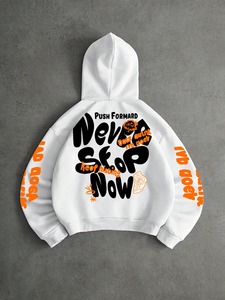 High Quality 380g Puff Print Blank Fleece Drop Shoulder Hoodies <b>Men</b> Cotton <b>Pullover</b> Wholesale Custom Letter Print Casual Autumn - Product Image 2