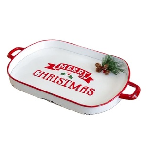 Decoración de bandeja de Feliz Navidad pintada a mano de la mayoría de las tendencias Bandeja de servicio de estilo de arte moderno único con asas de metal El mejor costo - Product Image 3