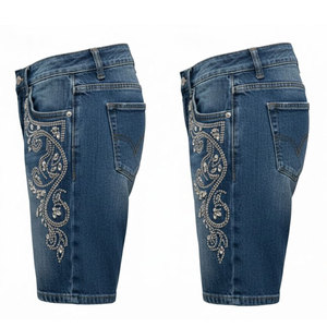 Manufacturer Custom 100% Cotton Double Knee Distressed Vintage Acid Wash Baggy Rhinestone Jorts Denim <b>Jeans</b> Shorts for <b>Men</b> - Product Image 4