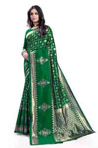 <b>Green</b> <b>Silk</b> Saree With Gold Embroidered Border Traditional Indian Pakistani Wedding Wear Regular Wear Saree For Women - Product Image 6