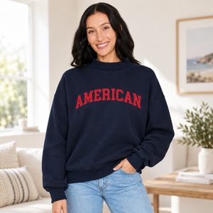 Sudadera con cuello alto y estampado de letras americanas para mujer, de manga larga, de algodón tejido, para uso casual de otoño, venta al por mayor, marca privada - Product Image 2