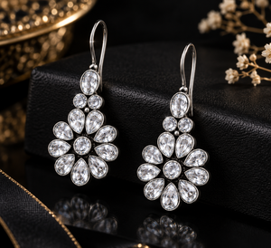 Pendientes de Plata Oxidada con Flores y Circonitas, Elegantes Pendientes Colgantes Florales para Mujer, Joyería al por Mayor - Product Image 6
