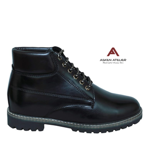 Botas de Invierno para Hombre con Parte Superior de Cuero Negro, Tacón Alto Oculto y Diseño con Cordones, por Asken Atelier - Product Image 3