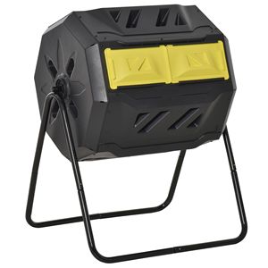 Composteur rotatif jaune de 43 gallons à double compartiment pour extérieur, composteur rotatif à 360 degrés - Product Image 1