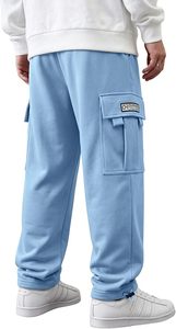 Men's Cargo Sweatpants Drawstring Casual Hiking Pants Joggers Athletic Trousers Cotton Loose Straight Pants for Men - Product Image 3