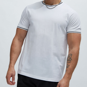 Highly Recommended Men's <b>White</b> Short Sleeve <b>T</b>-<b>Shirt</b> O-Neck Contrast Trim Regular Fit Cotton Jersey Casual Style Solid Color - Product Image 1