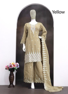 Ensemble de costume palazzo traditionnel brodé turquoise, longueur ras du sol, en viscose jacquard, tenue de mariage indienne pakistanaise pour femmes - Product Image 2