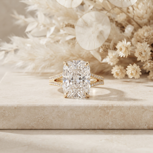 18K Yellow Gold <b>Cushion</b> Cut Moissanite Luxury <b>Wedding</b> Engagement <b>Ring</b> with Split Shank Pave Promise <b>Ring</b> for Women - Product Image 1