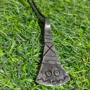 Fête romantique mode collier de perles forgé fer Rune hache pendentif en acier inoxydable pour hommes chrétiens RF artisanat Viking bijoux - Product Image 2