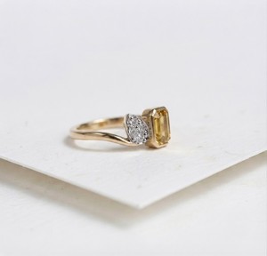 Fine Jewelry 14KT Yellow Gold Bezel-Set Natural Yellow Sapphire and Natural Diamonds Toi et Moi Ring for women - Product Image 1