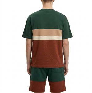 Men's Color Block Crew Neck T-<b>Shirt</b> And Shorts Set Knitted Casual Summer Outfit Green Red Beige <b>Patchwork</b> Style - Product Image 4