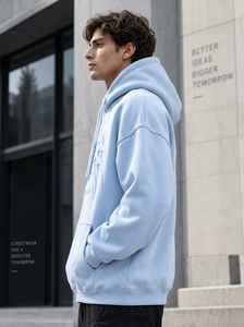 เสื้อฮู้ดดี้ผู้ชาย ONEAPEX สีฟ้าอ่อน ลายนูน ทรงโอเวอร์ไซส์ สไตล์สตรีทแวร์ ผ้าคอตตอนหนานุ่ม สวมใส่สบาย - Product Image 6