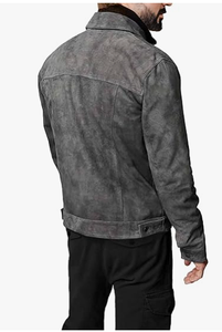 Men s Gray <b>Suede</b> Leather <b>Jacket</b> Turn-down Collar Button Closure Regular Fit Autumn Wear Casual Style Men <b>Suede</b> Leather <b>Jacket</b> - Product Image 2