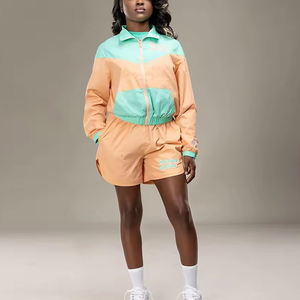 New Summer Nylon Windbreaker <b>Short</b> Set Zip up Windbreaker <b>Jacket</b> Tracksuit Polyester Streetwear Track Suit Set - Product Image 1