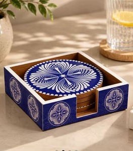 Sous-verres en MDF émaillé imprimé faits à la main REHMAN CRAFT, bleu moderne, diamètre 9 cm, épaisseur 3 mm, épaisseur personnalisable, tapis de table antidérapants - Product Image 4