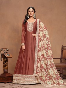 Traje Anarkali Moderno de Seda Bordada Semisellada para Fiesta, Diwali, Boda y Baile de Graduación - Product Image 4