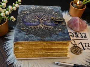 Herb Heritage Handmade Buffalo Leather Tree Life Journal <b>Pagan</b> Grimoire Book Shadows Embossed Logo Sewing Bound Vintage - Product Image 3