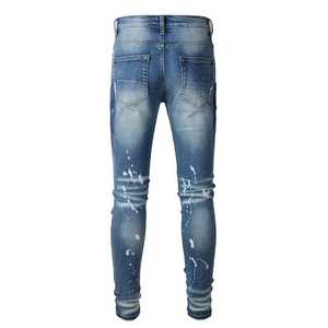 Custom Denim Casual Soft <b>Men</b> Classic Stylish 100% Cotton Lightweight <b>Jeans</b> for <b>Men</b> Mid Waist Straight-leg <b>Ripped</b> Hole Trousers - Product Image 2