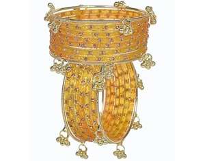 High Quality Golden Yellow Glass <b>Bangle</b> <b>Set</b> Emerald Cut Pearl Cluster Design <b>Gold</b> Plated Traditional Wedding Jewelry Wholesale - Product Image 1