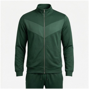 Veste de survêtement homme vert foncé à manches longues, col montant, fermeture éclair sur le devant, couleur unie, respirante, coupe décontractée, pour l'automne - Product Image 1