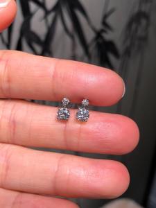 Boucles d'oreilles pendantes à deux pierres en diamant cultivé en laboratoire, or blanc 14 carats, boucles d'oreilles minimalistes en diamant pour femmes, bijoux fins - Product Image 5