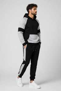 ONETEN APPARELS Ensemble de survêtement à capuche noir et gris grande taille pour homme, pantalon de jogging décontracté à cordon de serrage, tenue d'automne - Product Image 2