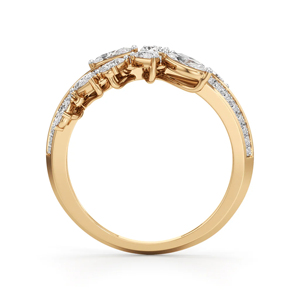 Luxury 18K Solid <b>Gold</b> <b>Cocktail</b> <b>Ring</b> With Pear Cut Diamond Flower Design Women's Engagement <b>Ring</b> - Product Image 3