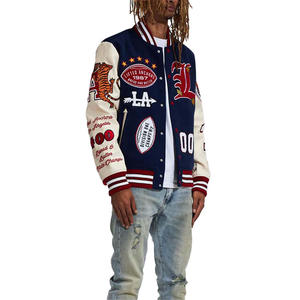 Men's Varsity Jacket Embroidered Patchwork Design Letterman Jacket Preppy Style Autumn Cotton Polyester Outerwear - Product Image 2