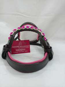 Brida de cuero de buena calidad para caballo con frontal de cristal rosa y narquileras acolchadas para uso ecuestre - Product Image 3