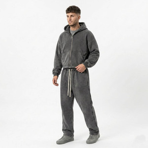 Conjunto Deportivo Unisex de Algodón con Capucha, Cierre de Cremallera, Manga Larga, Color Sólido, Corte Holgado, Informal, para Otoño, con Bolsillos Laterales - Product Image 3