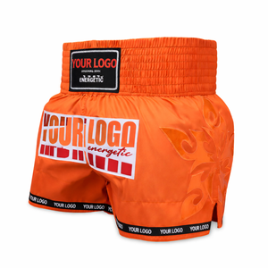 Pantalones Cortos de Muay Thai Personalizados, Color Naranja, Tradicionales, de Satén, Pierna Ancha, para Entrenamiento de Kickboxing y Combate, Proveedor OEM, KHAIR CO. - Product Image 1