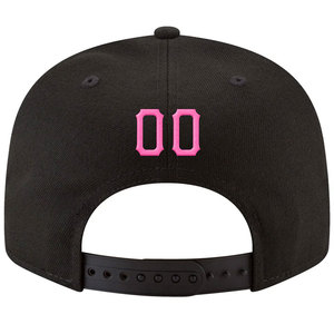 Casquette snapback noire à 6 panneaux avec logo d'équipe brodé rose, ajustée, unisexe, style streetwear, casquette de baseball - Product Image 2
