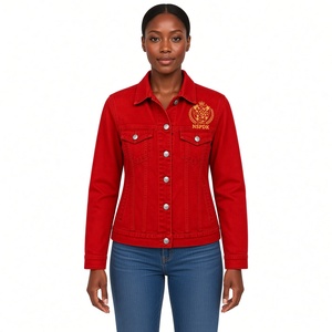 Chaqueta Vaquera Roja para Mujer PDK, Chaqueta Vaquera Clásica con Botones al Frente, Bordado en el Pecho, Mangas Largas y Estilo Casual Cómodo - Product Image 1